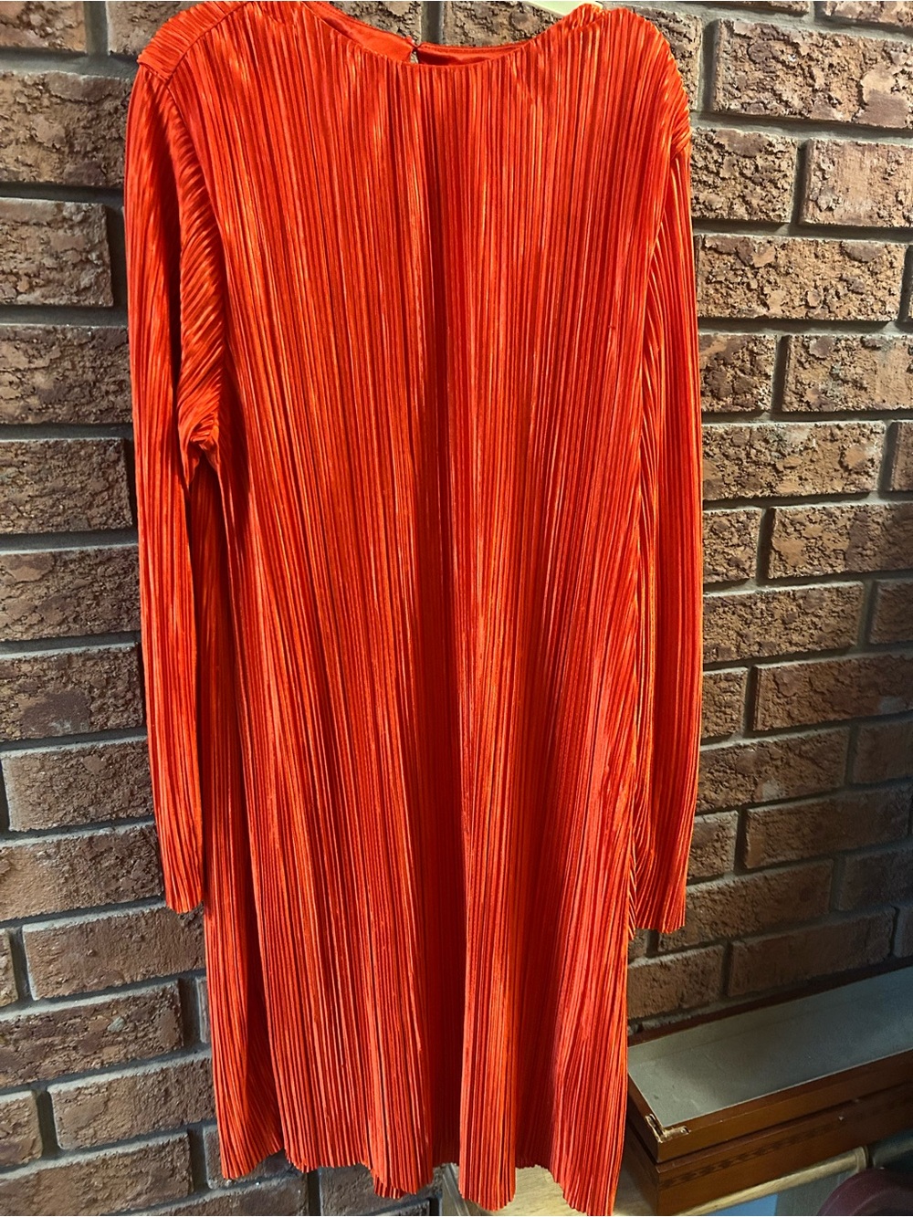 H&M Bright Orange Pleated Long-Sleeve Dress